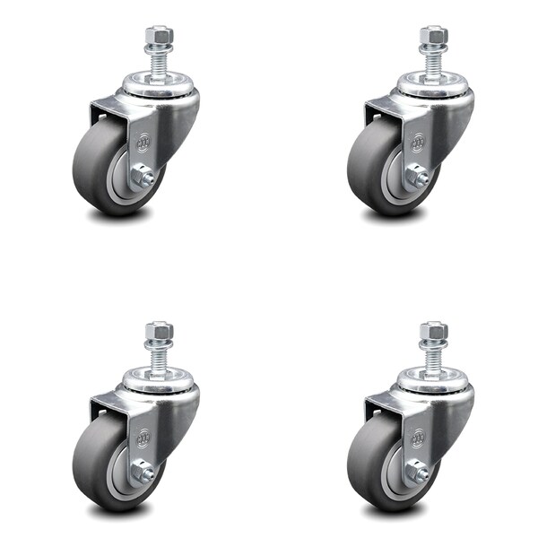 3 Inch Thermoplastic Rubber Wheel Swivel 3/8 Inch Threaded Stem Caster Set SCC